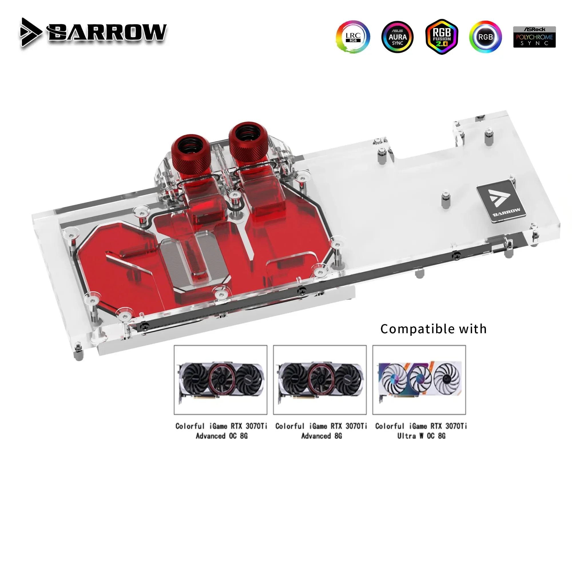 

Barrow GPU Block For Colorful iGame RTX 3070 Ti Advanced OC 8G/Ultra W OC 8G, Full Cover Radiator 5V ARGB 3PIN AURA SYNC