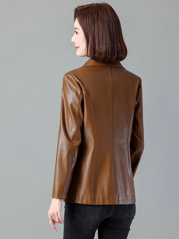   Giacca in Vera Pelle da Donna Ning, Slim Fit, Stile Coreano, Cappotto in Pelle di Pecora, Trendy, Abbigliamento Business, Capospalla