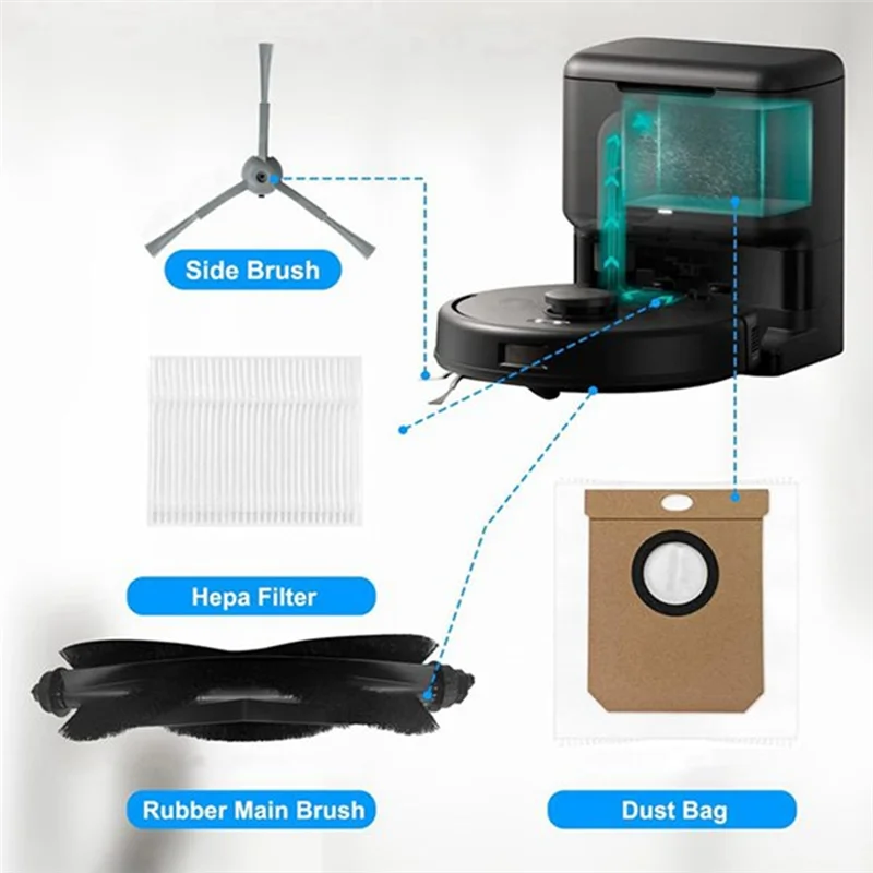 A005-16PCS Zubehör Kit Für Eufy Clean L50 /L50 SES /L60 /L60 Hybrid Roboter Staubsauger Wichtigsten Seite pinsel Filter Staubbeutel