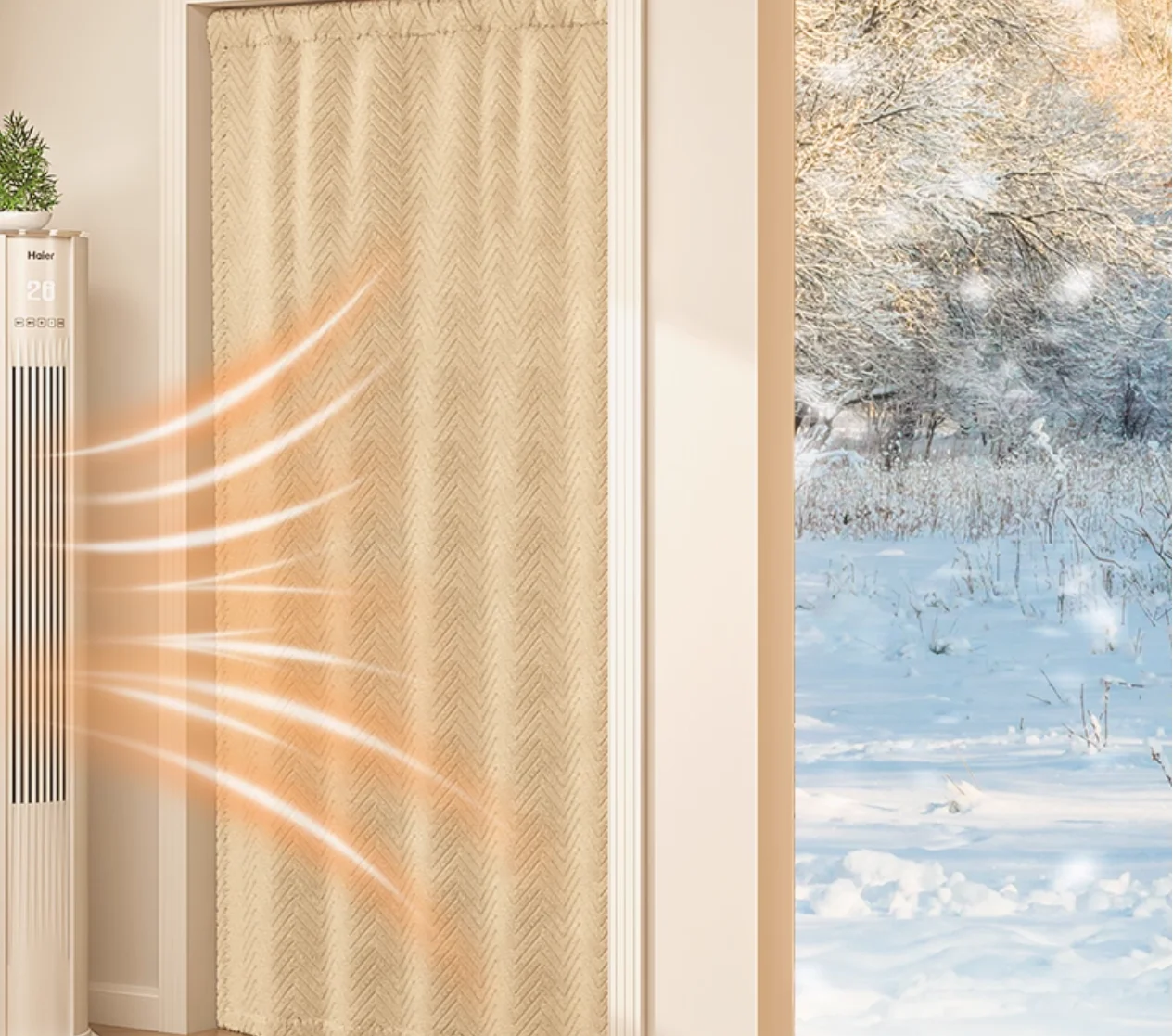1Pcs  Winter Insulated Door Curtain: Thickened Windproof Heat Insulating  Herringbone for Home Kitchen Bedroom