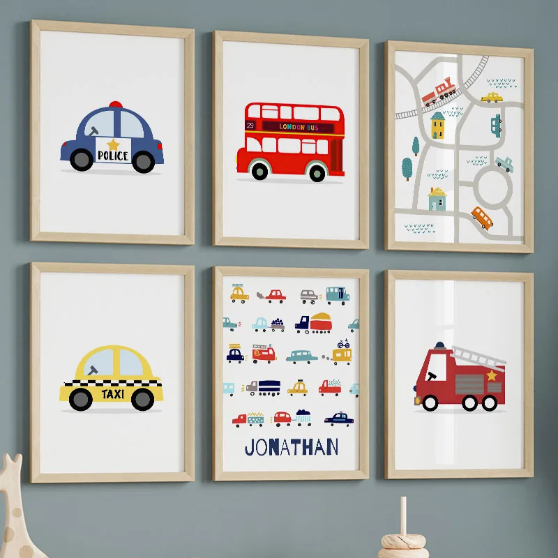 London Bus Car Fire Engine Ambulance Traffic Wall Art Canvas Painting Cartoon Posters And Prints Pictures Baby Kids Room Decor