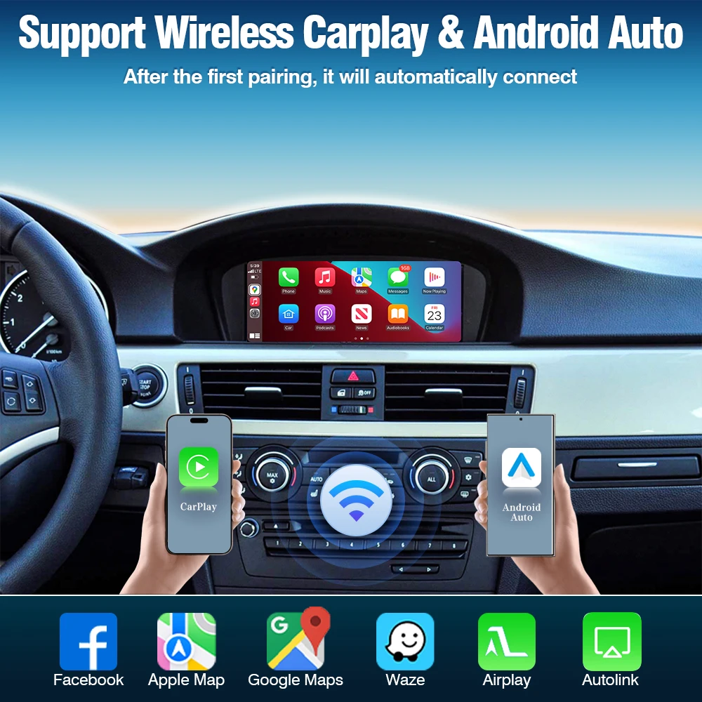 Boîtier décodeur sans fil AUTOTOP Apple CarPlay Android Auto pour BMW CCC CIC NBT EVO Séries 1 2 3 4 5 X1 X3 X4 X5 X6 E90 E91 E92 F20 F21 F30 F31 F34 F10 F11 F25 F26 F15 F16 F48 Interface de rétrofit pour écran d'origine AirPlay MirrorLink Bluetooth AUX USB Module automobile