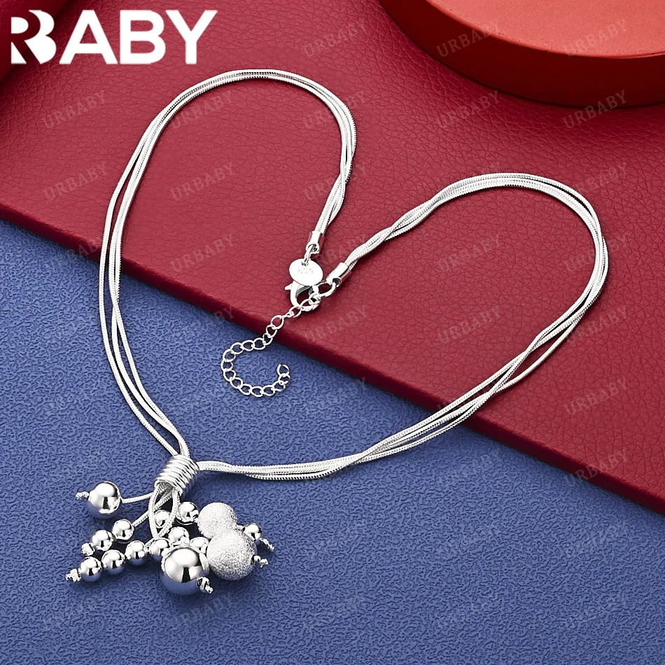 

URBABY 925 Sterling Silver Beaded Tassels Chain Necklace For Women Charm Trend Birthday Gifts Fashion Party