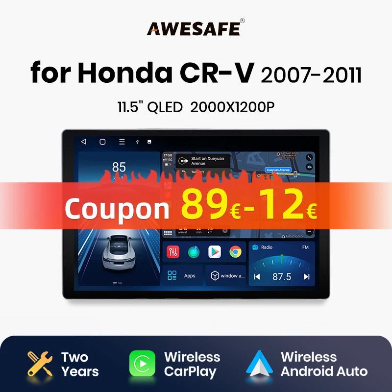 AWESAFE X7 PRO 11.5“ 2K AI Voice Wireless CarPlay Android Auto for Honda CR-V 3 RE CRV 2007-2011 Car Radio  Multimedia autoradi