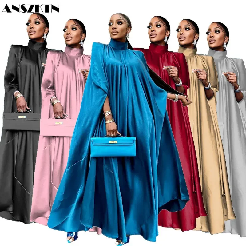 ANSZKTN ANSZKTN Neuestes muslimisches Satin-Kleid, moderne Abaya, islamische Kleidung für Frauen, muslimisches islamisches Herbst-Winter-Einteiler, lieber