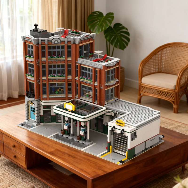 

4897pcs MOC Big Corner Garage Modular Streetscape Model Building Blocks Creative DIY Gift Display Decor Assemble Premium Adult