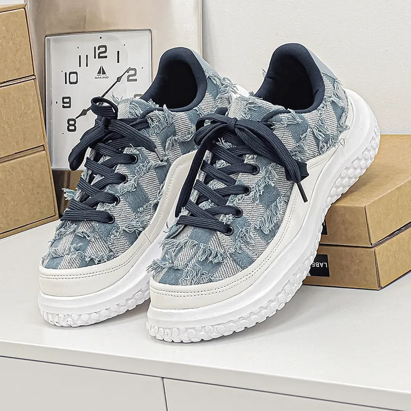 

New Checkered Canvas Shoes Man Big Toe Shoes Chunky Designer Shoes Men Plus Size 46 Sports Casual Sneakers Male chaussure hommes