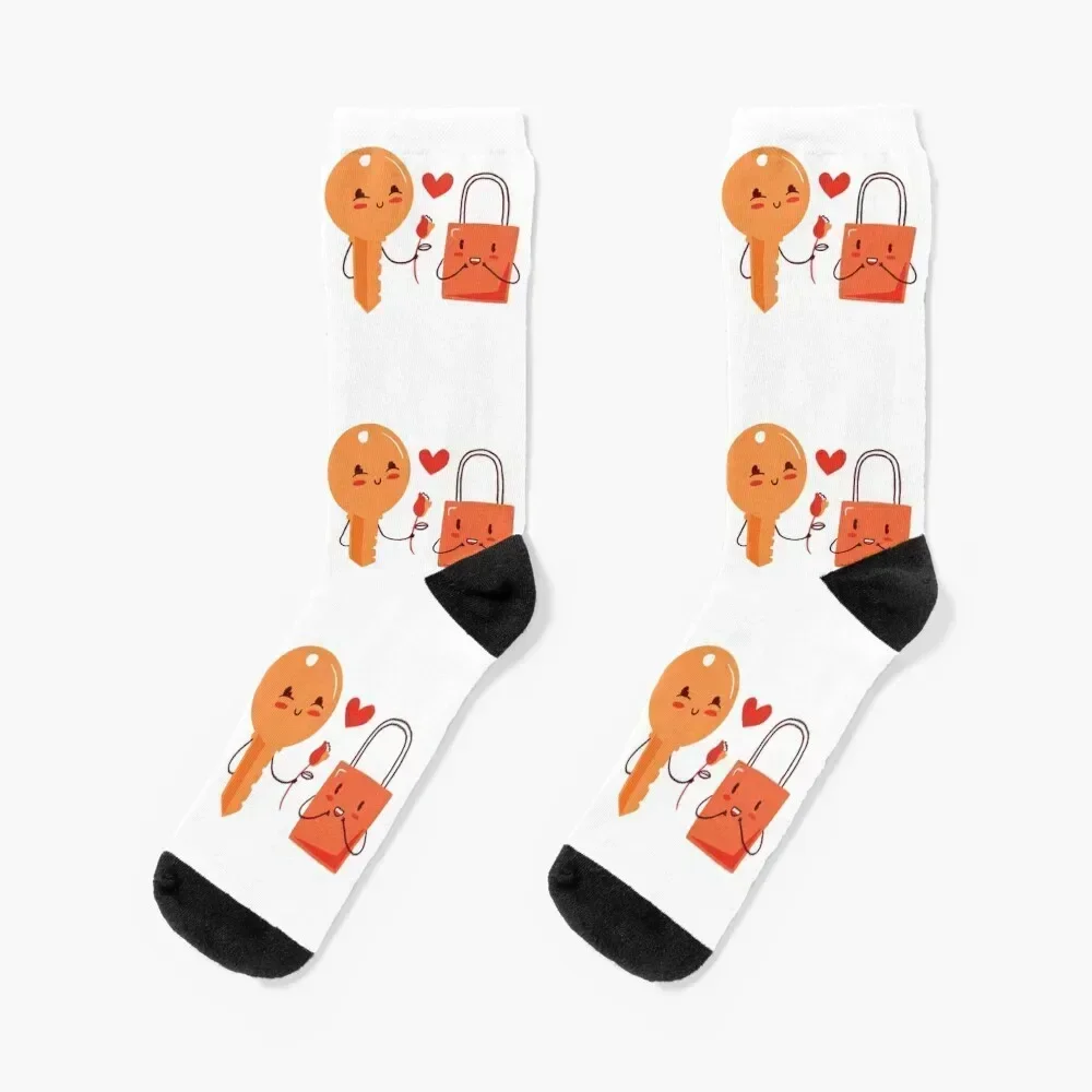 

Key and lock romantic declaration of love Socks floral winter sports stockings luxury Socks Men Women's