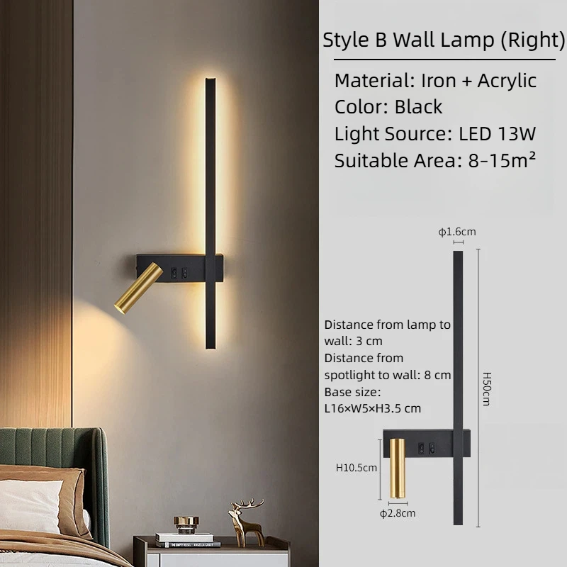 New Minimalist Rotatable Wall Lamp-Bedroom Bedside/Living Room Sofa Reading Light, Wall-Mounted, Independent Switch, Eye-Care image 3