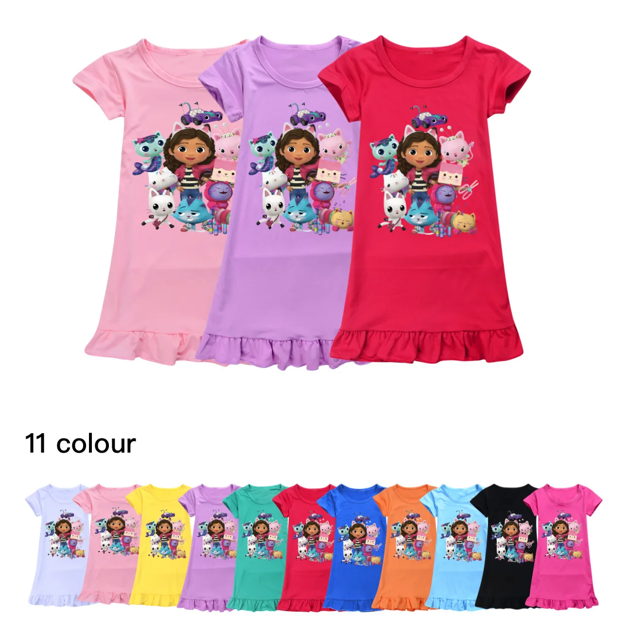 

Gabby Doolhouse Clothes Kids Summe Cartoon Sleepwear Baby Girls Gaby Chat Nightgowns Children Casual Dresses Toddler Girl Pajama