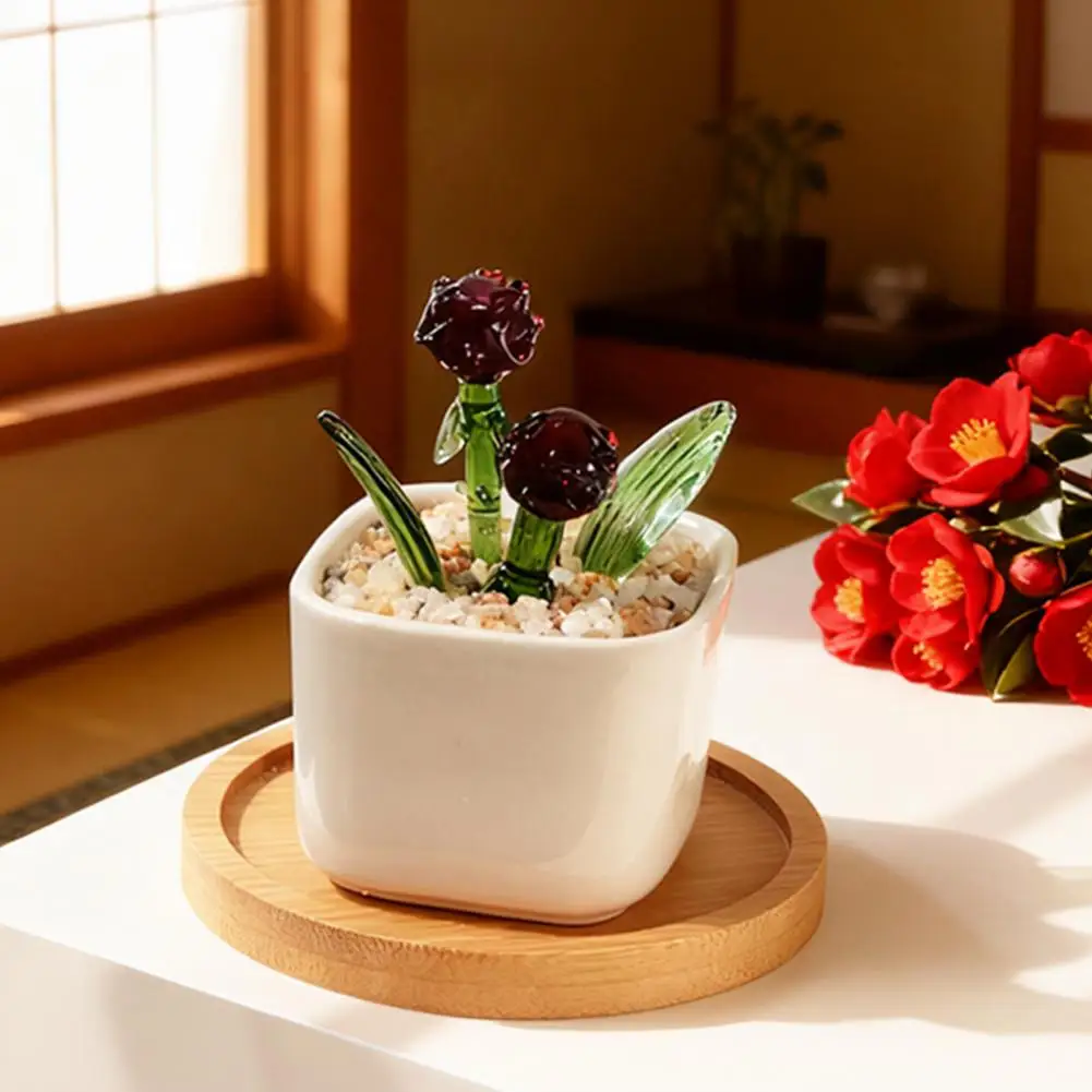 No Maintenance Plant Glazed Potted Plants Mini Succulents Decor Glass Artificial Greenery with Stable Base Faux Flower for Desk - view 2