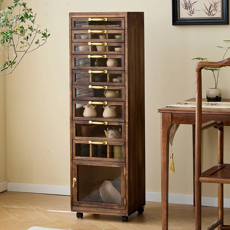 Solid wood dental cabinet, tea rack, living room tea set cabinet, floor bracelet, Wenwan storage cabinet, jewelry storage cabine