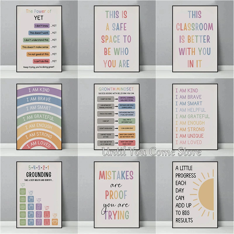 Poster of Children's Emotional Encouragement and Growth Thinking Chart Print Canvas Art Pictures Home for Wall Modern Decor