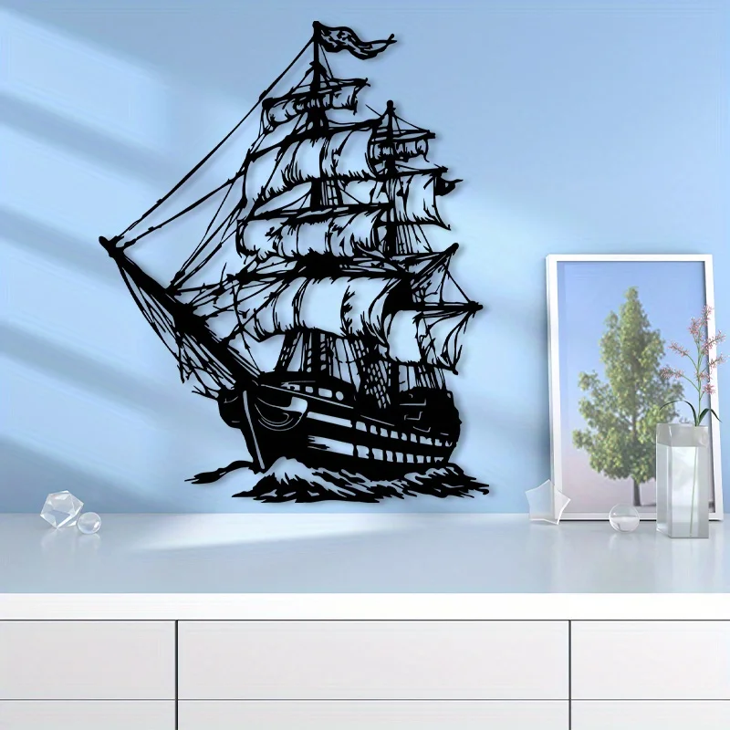 CIFBUY Iron Wall Art Vintage Pirate Ship Waterproof Durable Decor For Coastal Beach House Living Room Hanging Ornament Gift
