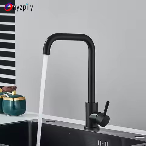 Stainless Steel Matte Black Kitchen Faucet Single Handle Deck Sinks Faucet High Arch 360° Degree Swivel Cold Hot Mixer Water Tap