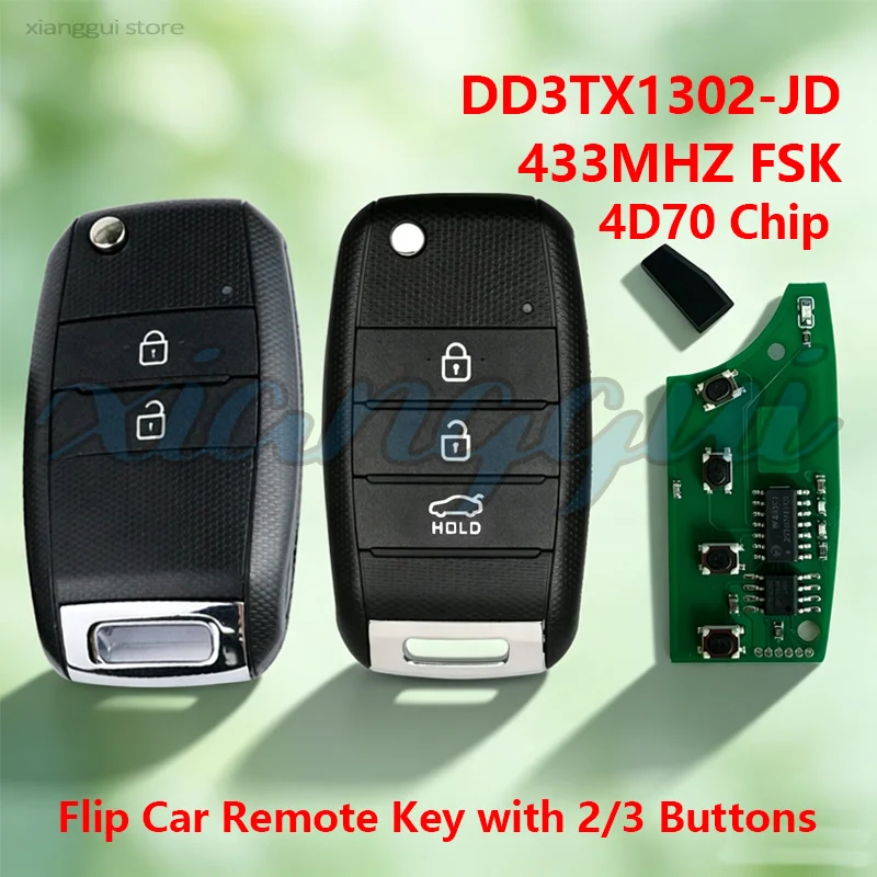 2/3 Buttons DD3TX1302-JD 433mhz FSK 4D70 Chip Flip Car Remote Key Case Housing Shell for KIA Optima Ceed Rio Soul 2015