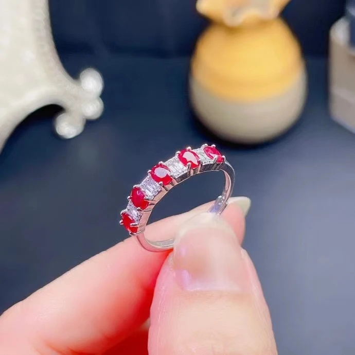 

Fashion Silver Ruby Ring for Office Woman 3mm*4mm Natural Africa Ruby Silver Ring 925 Silver Ruby Jewelry Gift for Gir
