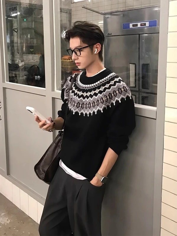 

Bla Knitted Tassel Sweater Men's Autumn Island Couple's Knitwear Lazy High-End Inner Wear Base irt Tassel Design Geometry...