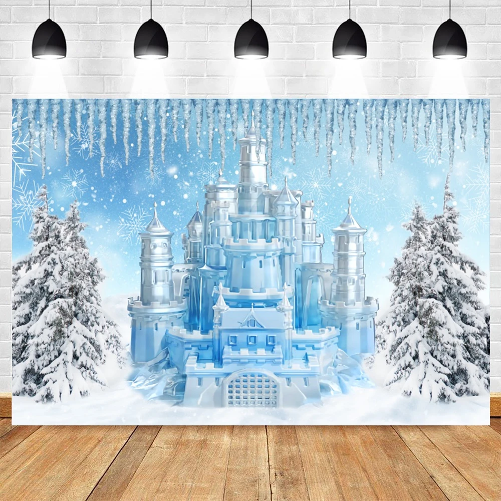 Winter Castle Photography Backdrop Christmas Snow Landscape Ice Castle Wonderland Kids Birthday Portrait Background Photo Studio