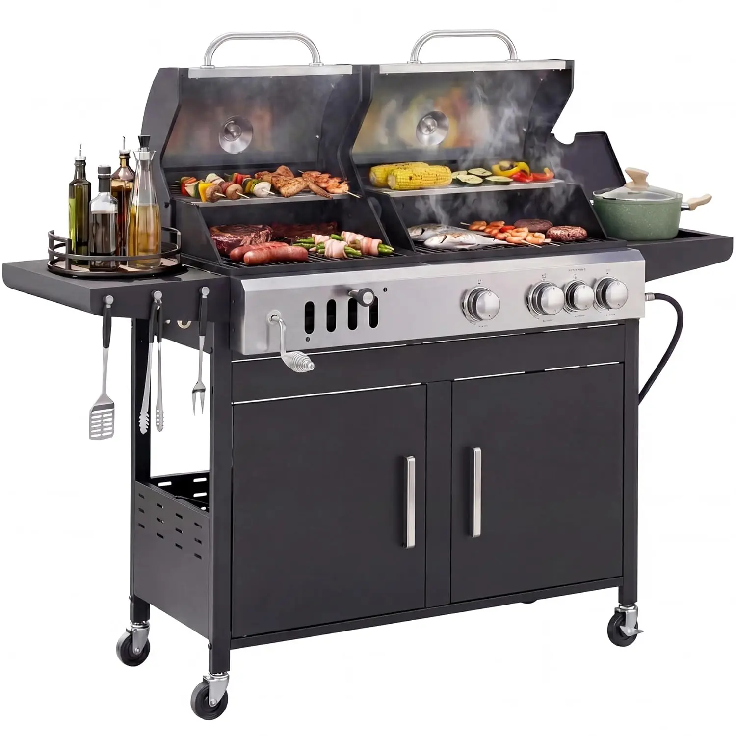 

Charcoal and Propane Gas Grill Combo with Side Burner & Porcelain-Enameled Cast Iron Grate, Dual Fuel BBQ Grill for, Custom