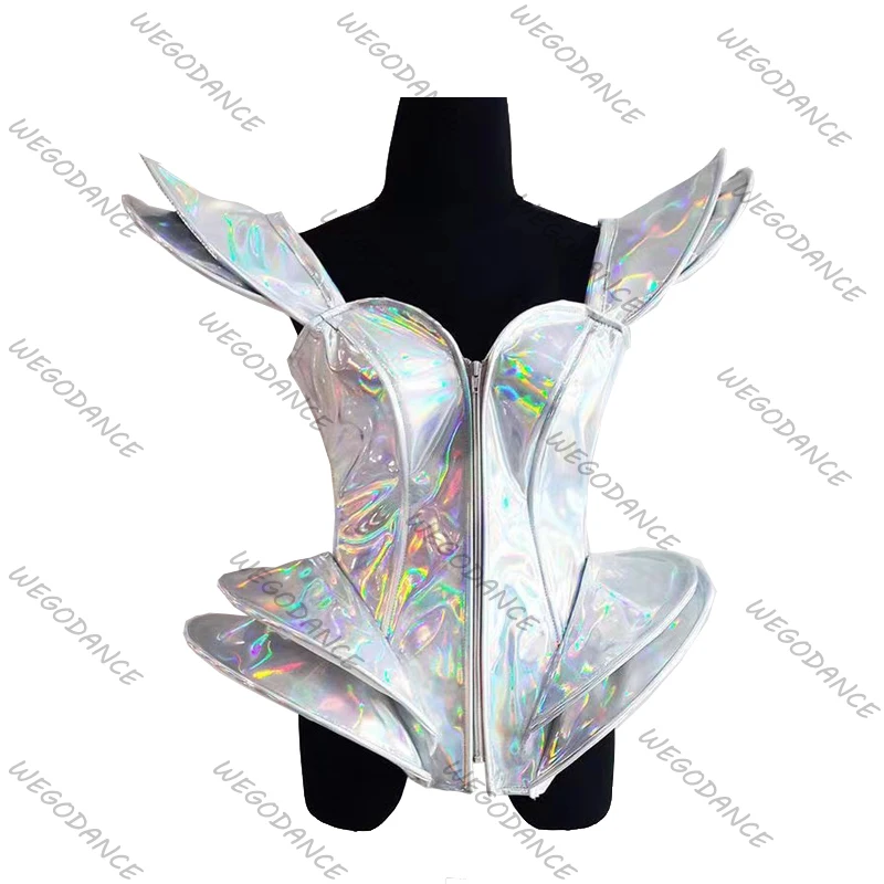 Stock Nightclub Gogo White Laser Sexy One Piece Stage Performance DS Dance Bodysuit