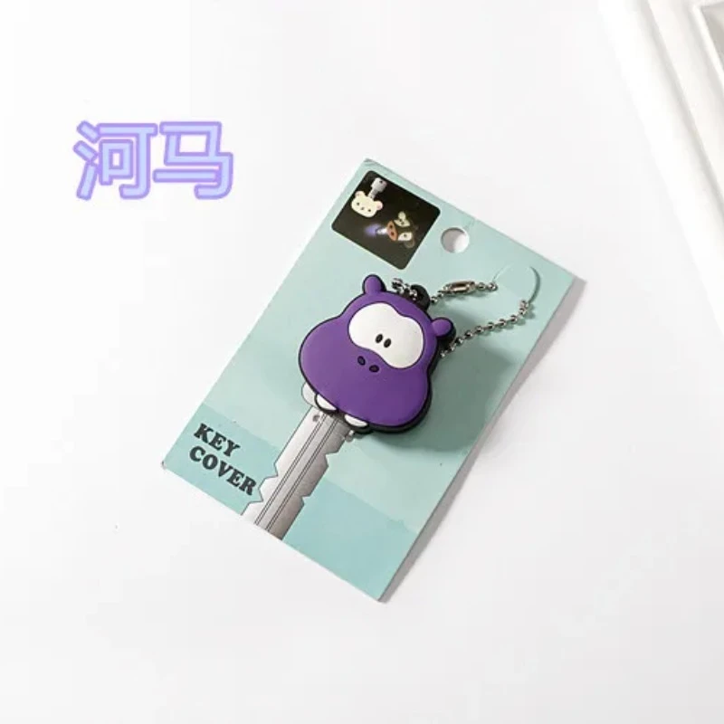 Creative LED Light PVC Silicone Key Ring Cap Head Cover Keychain Case Shell Animals Shape Key Dust Shell Holder Key Chain