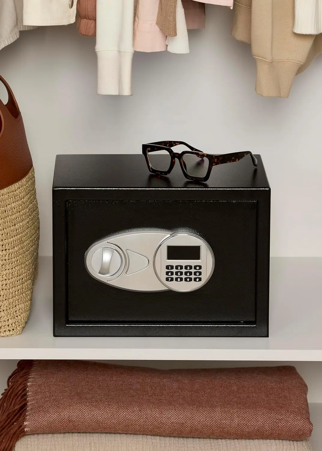 لوحة مفاتيح إلكترونية آمنة من الفولاذ مع صندوق قفل لمستندات المجوهرات النقدية باللون الأسود 0.5 قدم مكعب