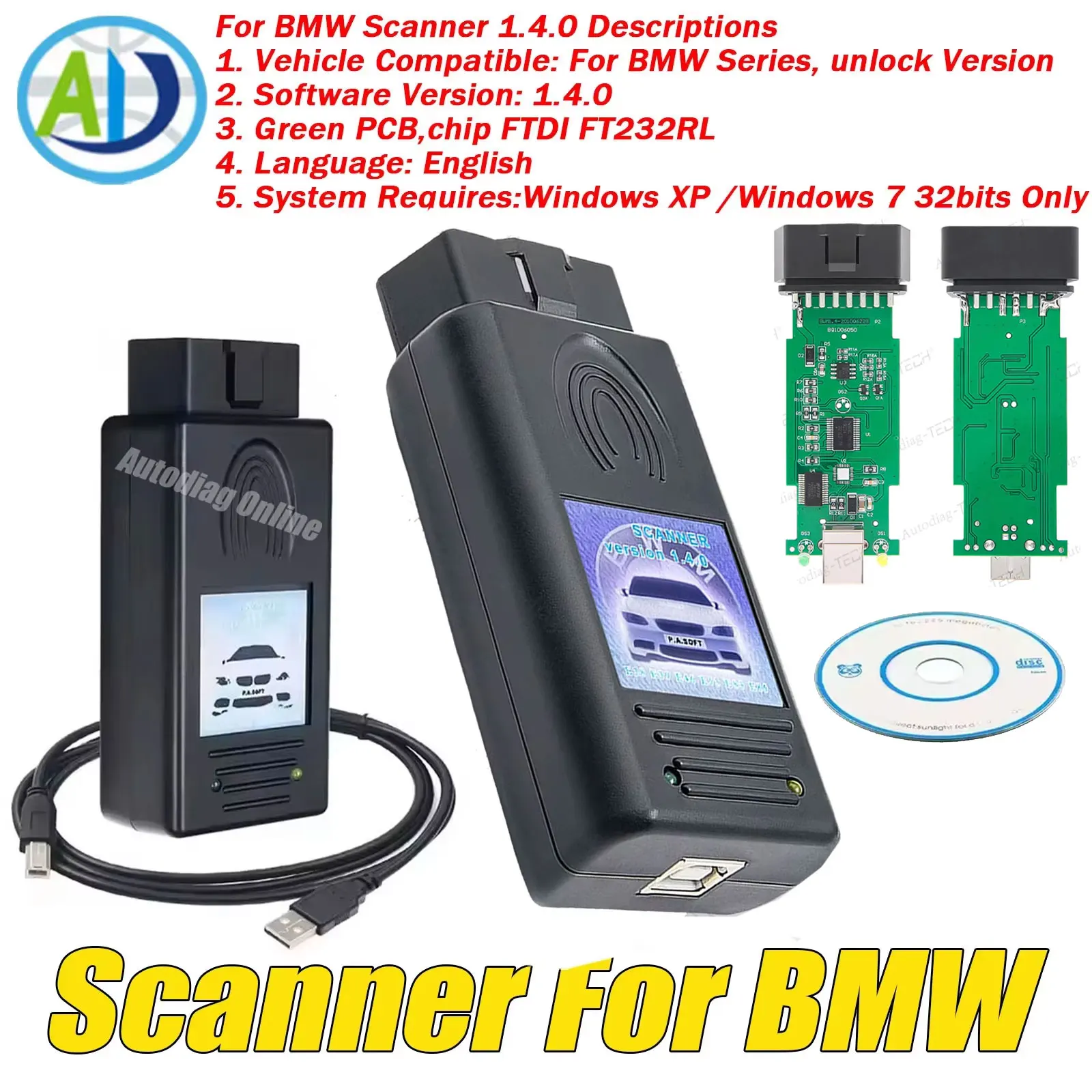 

OBD2 Scanner Tool For BMW E38 E39 E46 E53 E83 E85 Serie3 5 7 X5 X7 V1.4.0 Unlocked Code Reader OBD2 Diagnostic Scanner For BMW