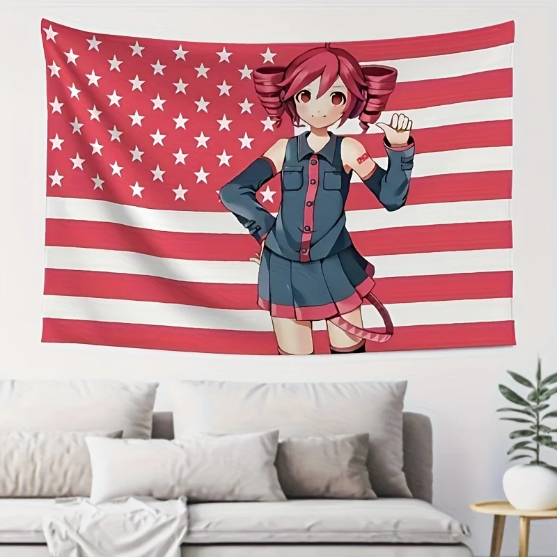 1PC Anime Inspired American Flag Wall Hanging Tapestry, Perfect Home Decor for Music Lovers & Patriotic Themed Room Decoration