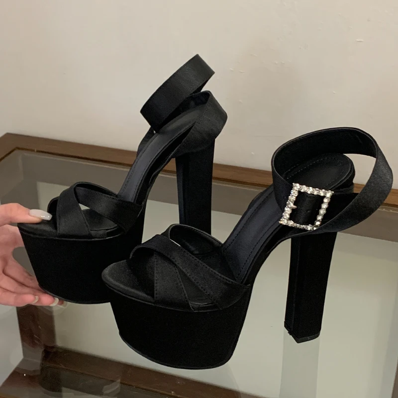 Eilyken New Summer Solid Platform Square High Heels Women Sandals Fashion Crystal Buckle Strap Open Toe Party Shoes view 2