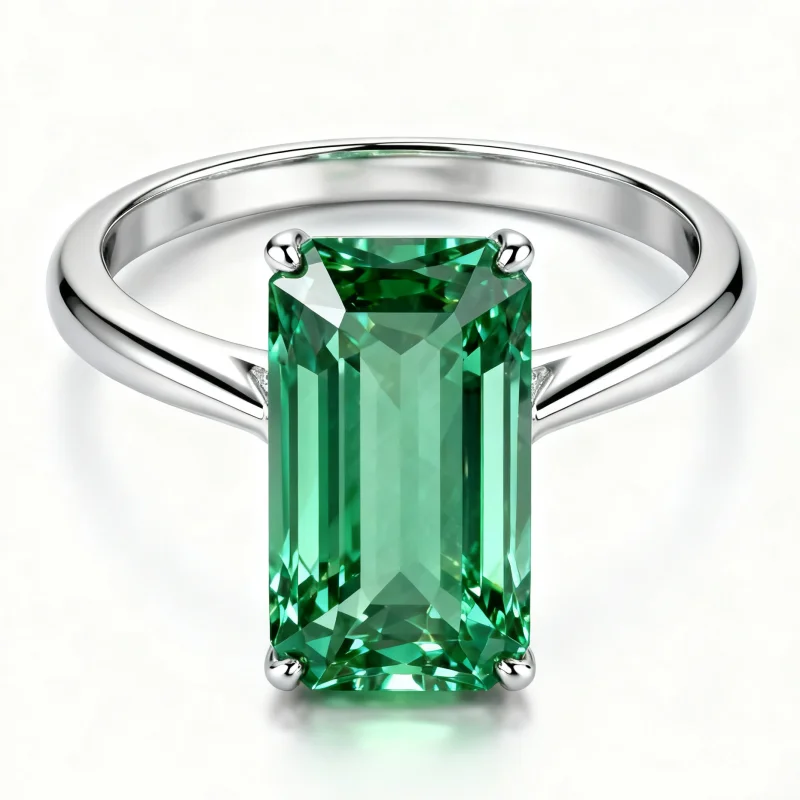 SGARIT Natural 3ct Green Moissanite Ring for Women Solid 18K 14K 10K S925 Silver White Gold Emerald Cut for Engagement Wedding