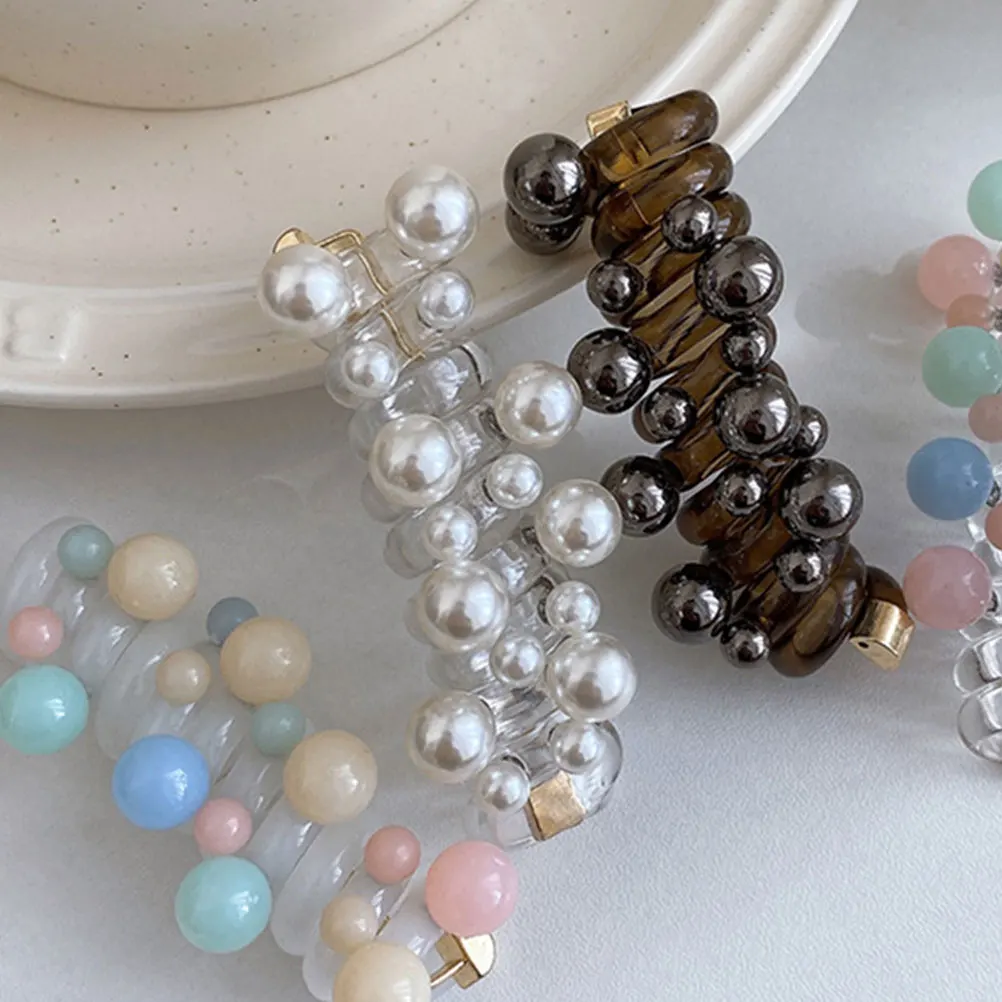 

Coil Hair Tie Elastic Spiral Beaded Hair Tie Women telephone cable ring Hairrope Women Ponytail Holder Plastic hair styling tool
