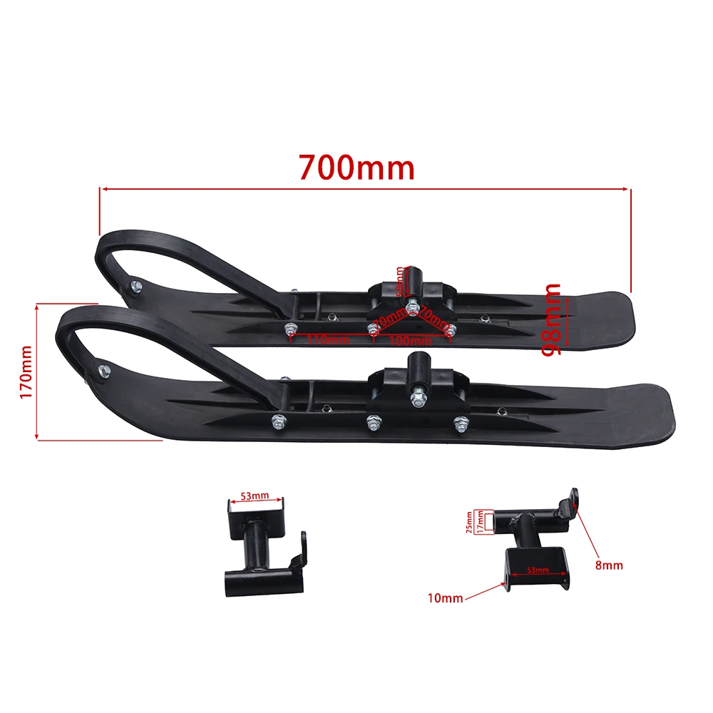 

Black Plastic Vintage Snow Ski Plates for Motorcycle Front Wheels Tire Substitute for 50-250cc ATV/Kids Kart/Snowmobile