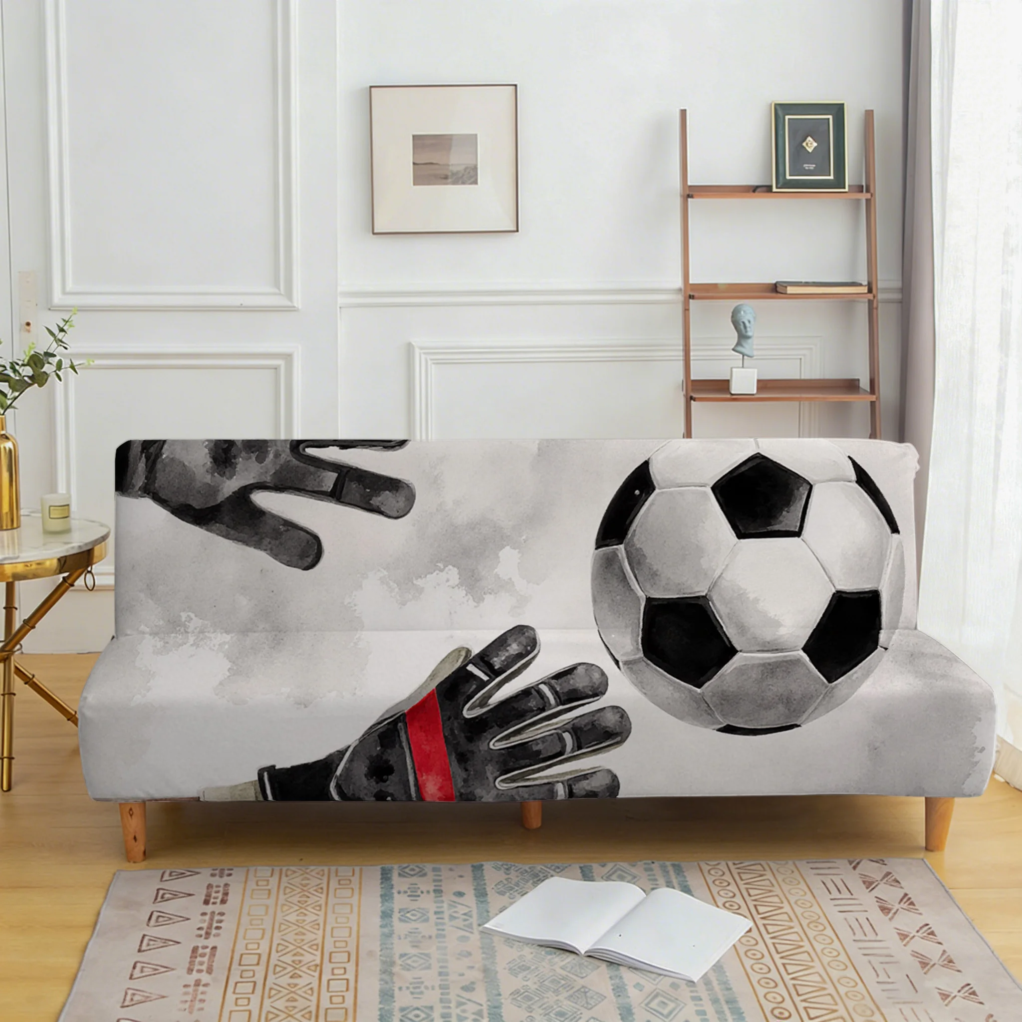Artistic football theme elastic sofa cover, living room sofa cover, dustproof washable sofa cover