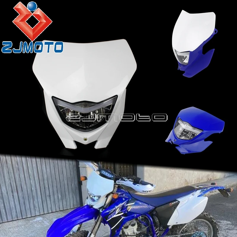 White H4 Dirt Bike Motocross Headlight Fairing Universal Headlamp For Yamaha WR250 WR450 TTR WR Enduro Supermoto Head Light Mask