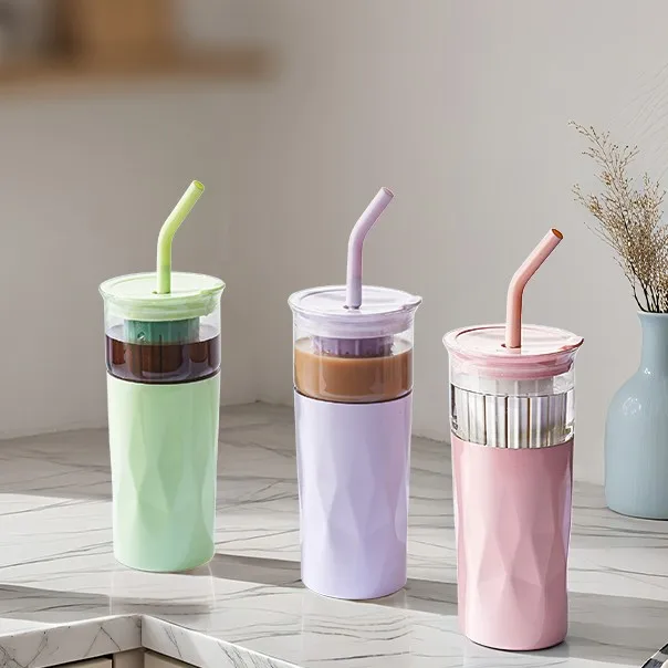 

Two-In-One Water Cup Glass And Stainless Steel Tumbler With Straw Cold And Hot Cup Office Mug