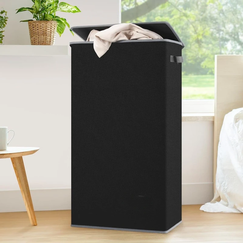 Laundry Hamper Black with Lid and Removable Bag - 100L Large and Tall Laundry Basket Collapsible with Handle for Clothing