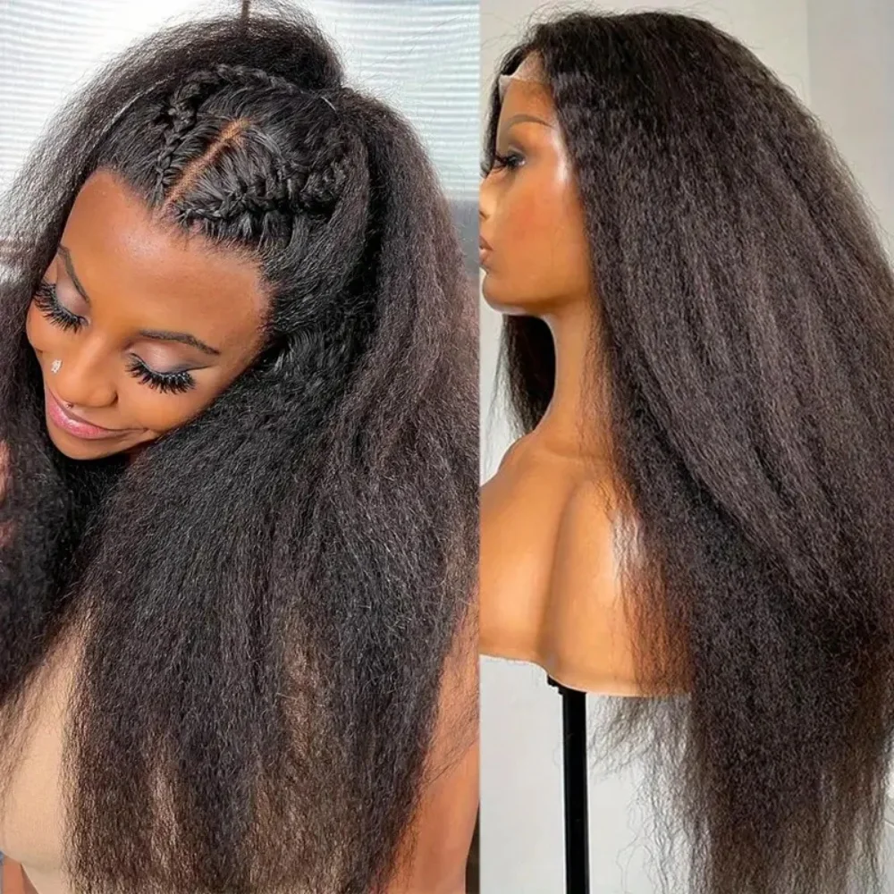 Peluca de cabello humano liso con encaje Frontal, pelo Natural rizado con cierre de encaje, densidad de 200%, prearrancado, 13x4