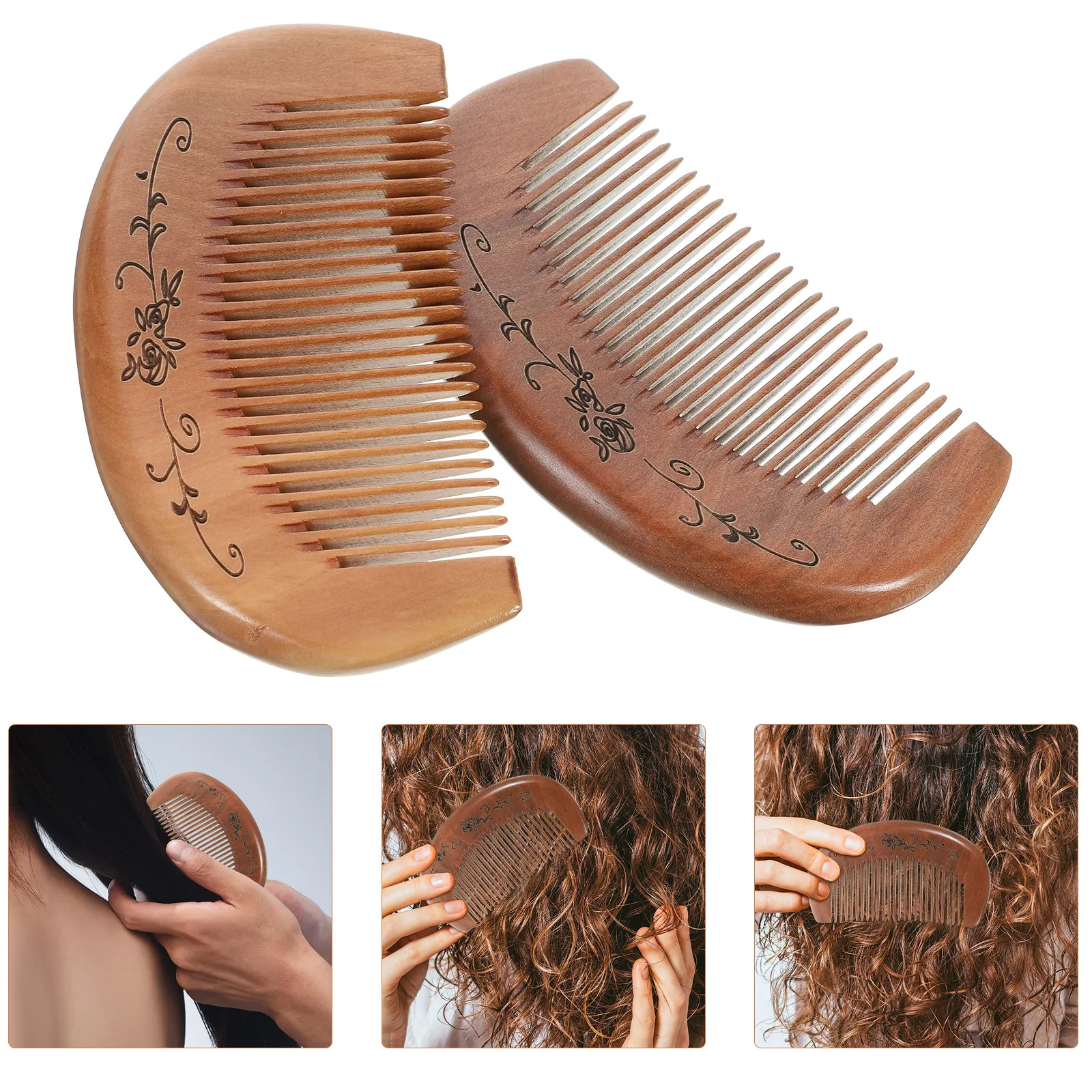 2Pcs Rosewood Hair Comb for Women Hand Carved Wooden Comb Anti Static Smooth Close Teeth Scalp Massage Circulation Relief