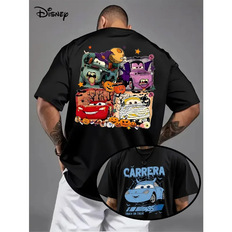 تي شيرت مطبوع عليه Disney Cars Lightning McQueen للرجال والنساء، زي مناسبات الهالوين اليومي، أكمام قصيرة فضفاضة سريعة الجفاف