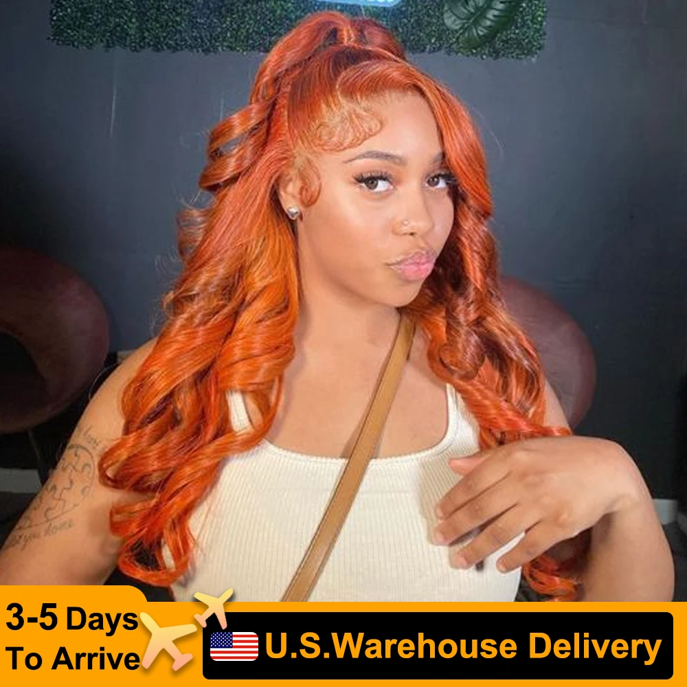 180 Density 350 Orange Ginger Curly Human Hair Wigs For Women 13x6 Hd Lace Frontal Body Wave Wigs Brazilian Water Wave Color Wig