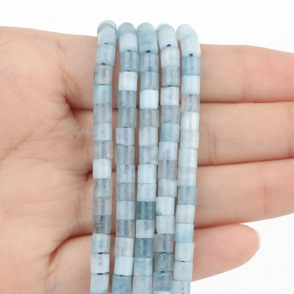 4x4mm Natural Blue Aquamarines Stone Beads Cylinder Loose Spacer Beads For Jewelry Making DIY Charm Bracelet Accessories