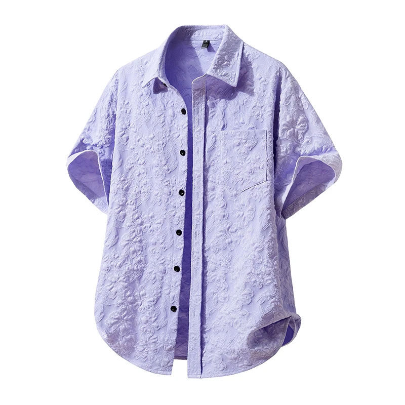 

Men's Tropical Palm Leaf Print Short Sleeve Button-Up Shirt Casual Summer Style, Machine Washable, Beach Attire Casual Shirt
