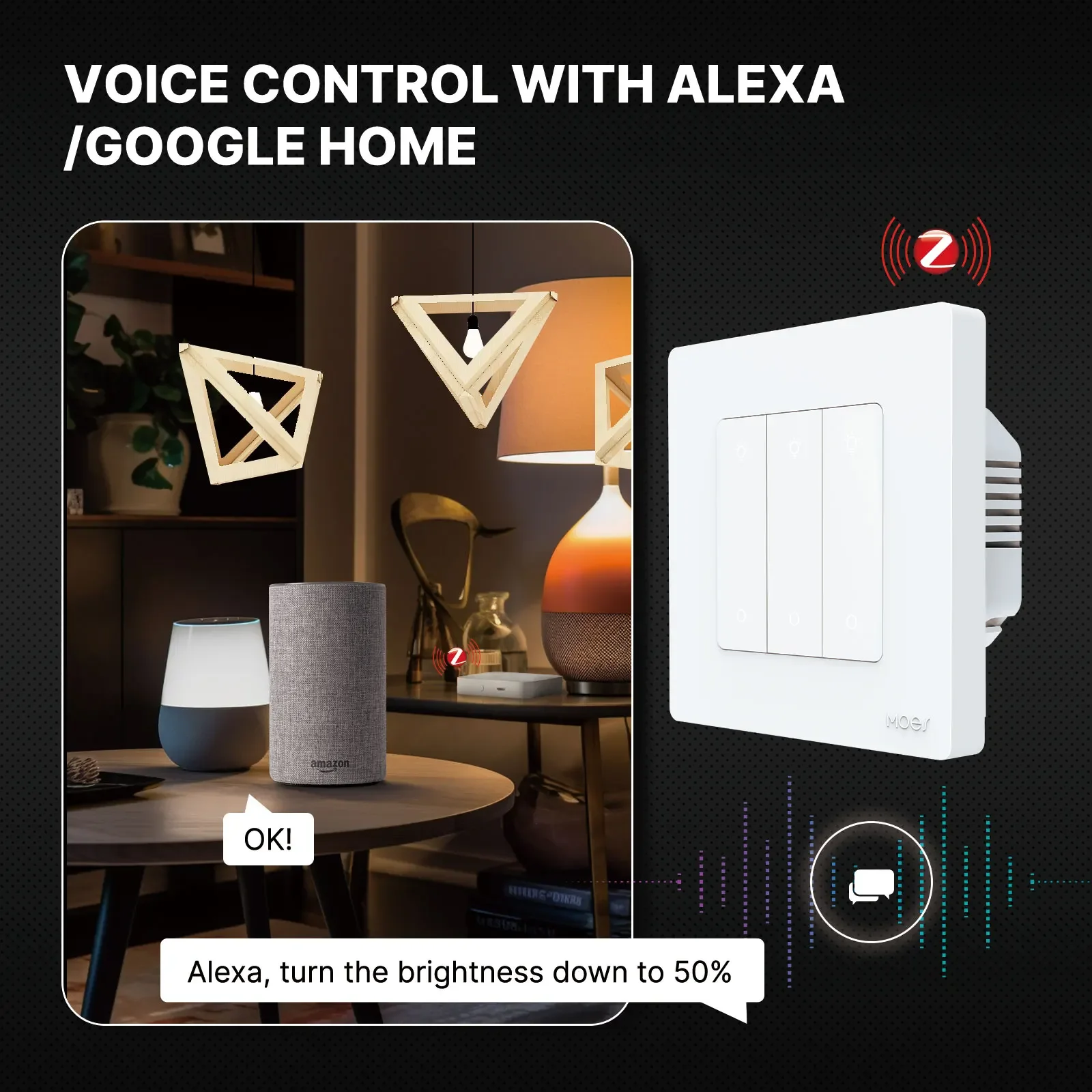 Imagem -04 - Moes-zigbee Interruptor Dimmer Inteligente Série Anel Estrela Escurecimento da Luz Smart Life App Trabalhar com Alexa Google Home 13gang