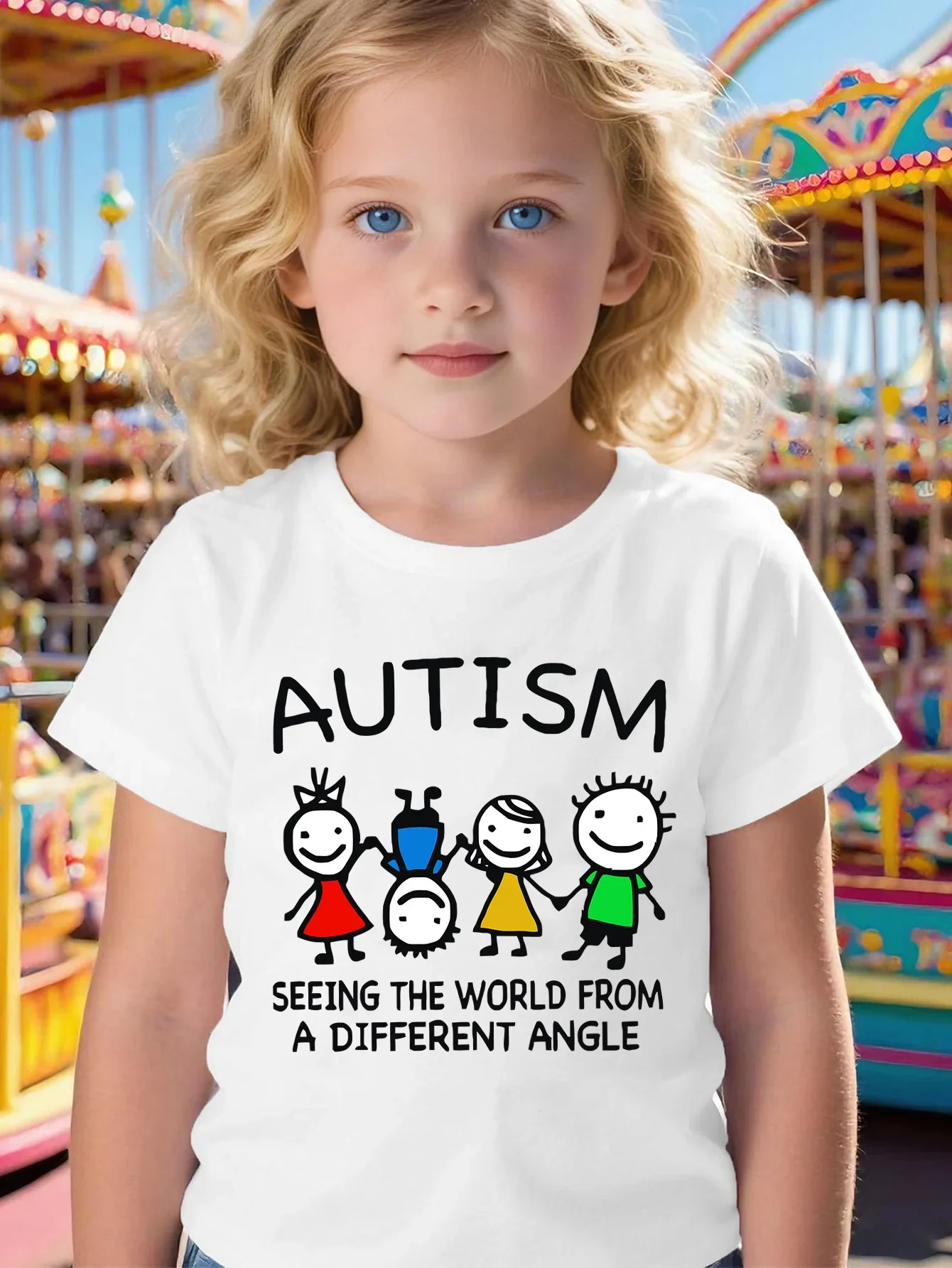 Autism Seeing The World From A Different Angle Stick Figure Art Graphic Print T Shirt Boys Girls Kids Short Sleeve Daily Tees