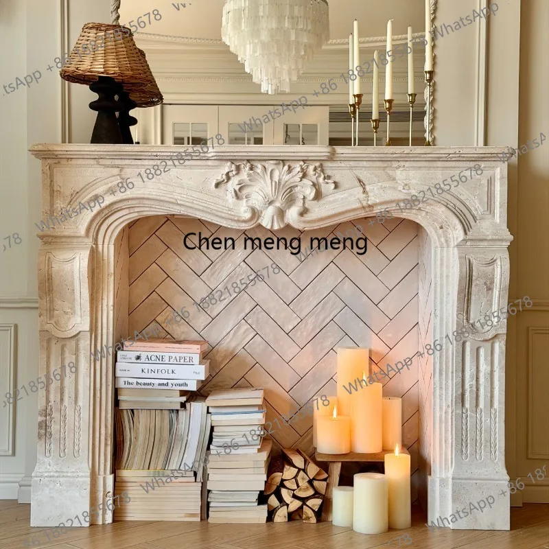 Marble French fireplace American modern retro silent wind natural travertine stone fireplace