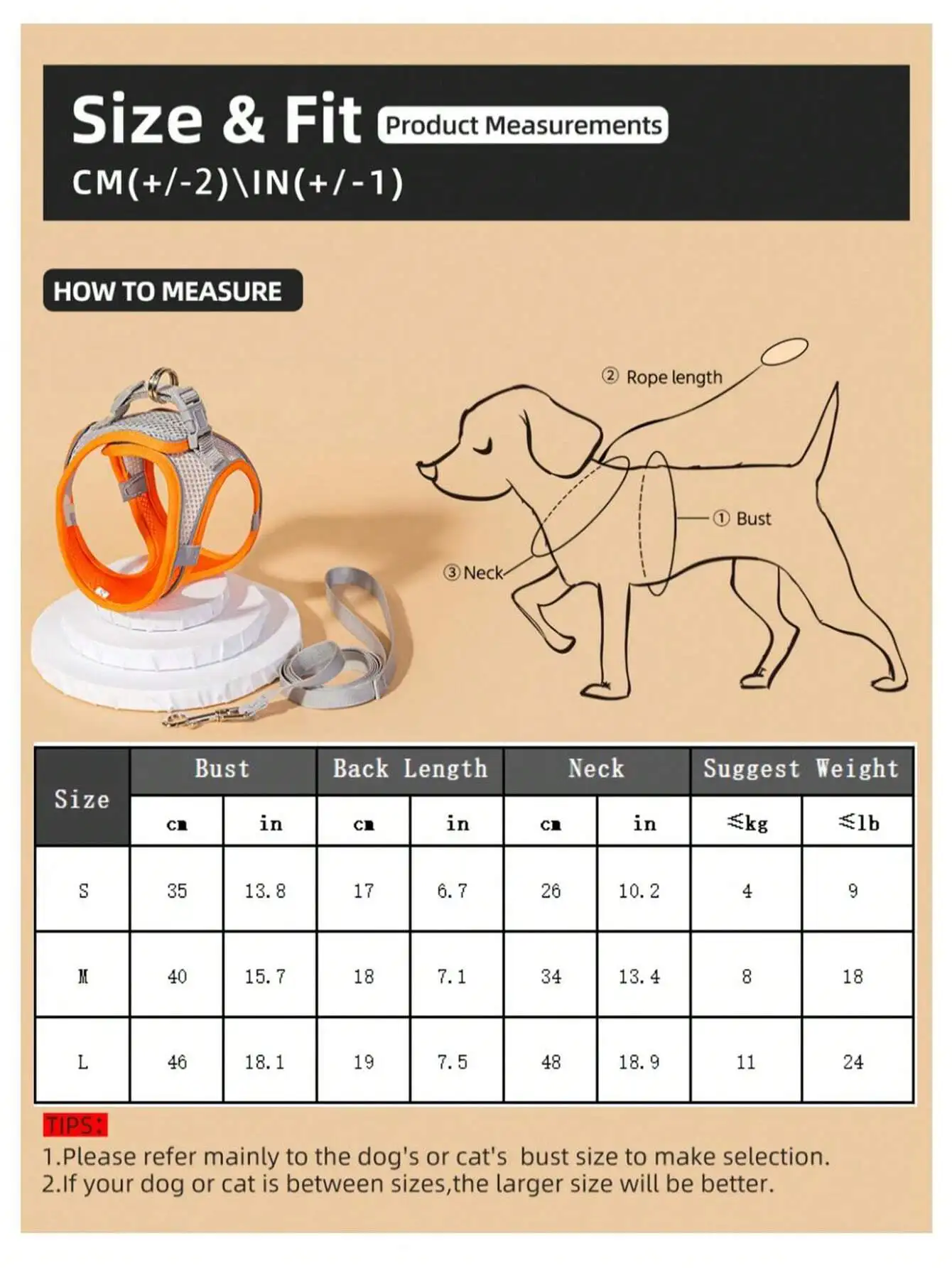 2pcs Breathable Pet Harness & Leash Set