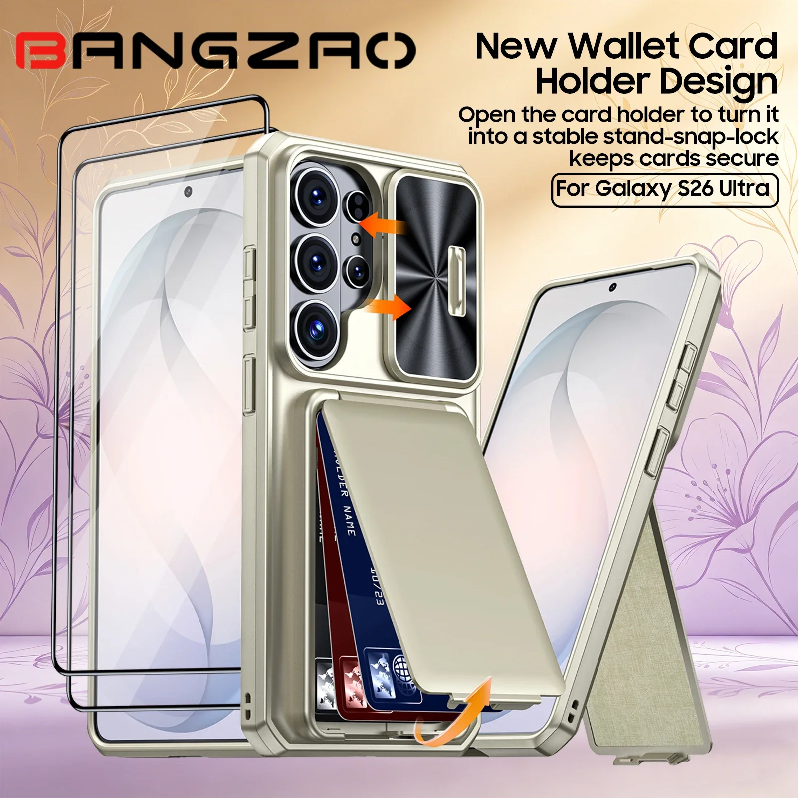 

For Samsung Galaxy S26 Ultra Phone Case with RFID Card Slot&Lens Protector,Shockproof Cover-Great Mother's Day Present-Titanium