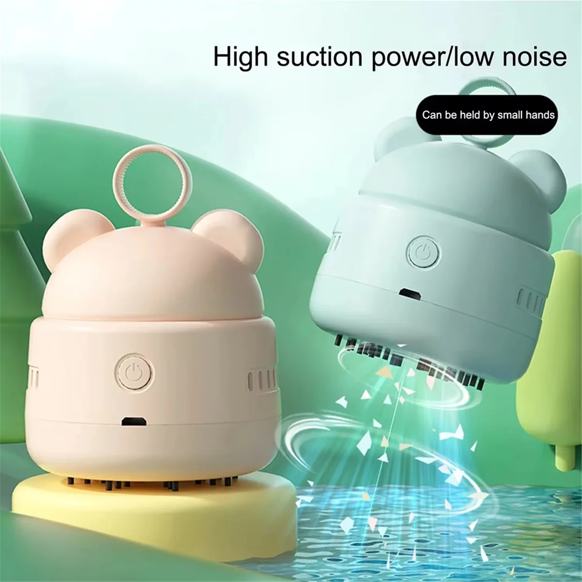 Cute Desktop Vacuum Cleaner Mini BearHead Ring Vacuum Cleaner for Cleaning Dust Crumbs Lake Green