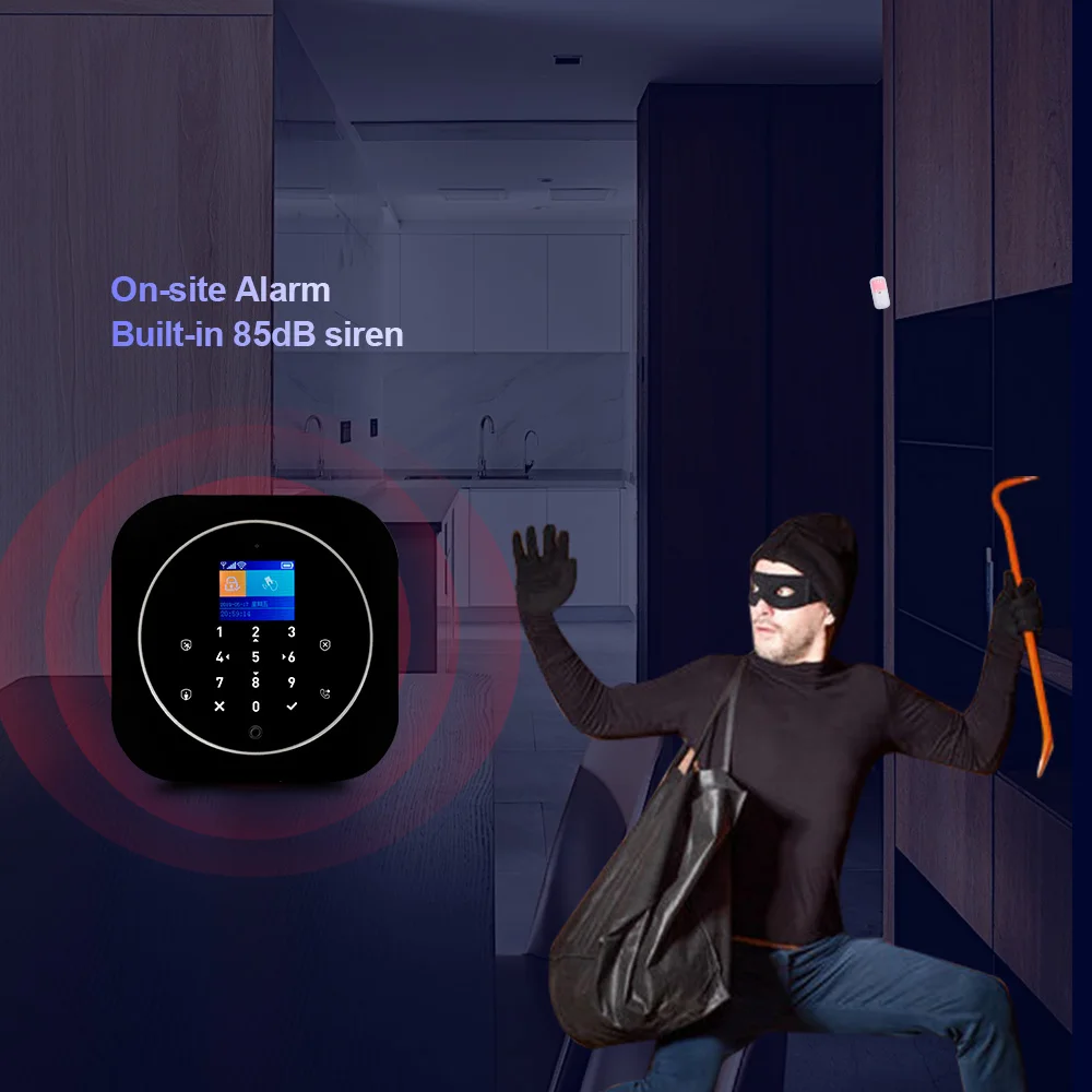 KERUI G12 2G Wifi نظام إنذار منزلي لاسلكي لتقوم بها بنفسك نظام إنذار GSM لأمن المنزل مع صفارة الإنذار وجهاز التحكم عن بعد والحركة ومستشعر الباب